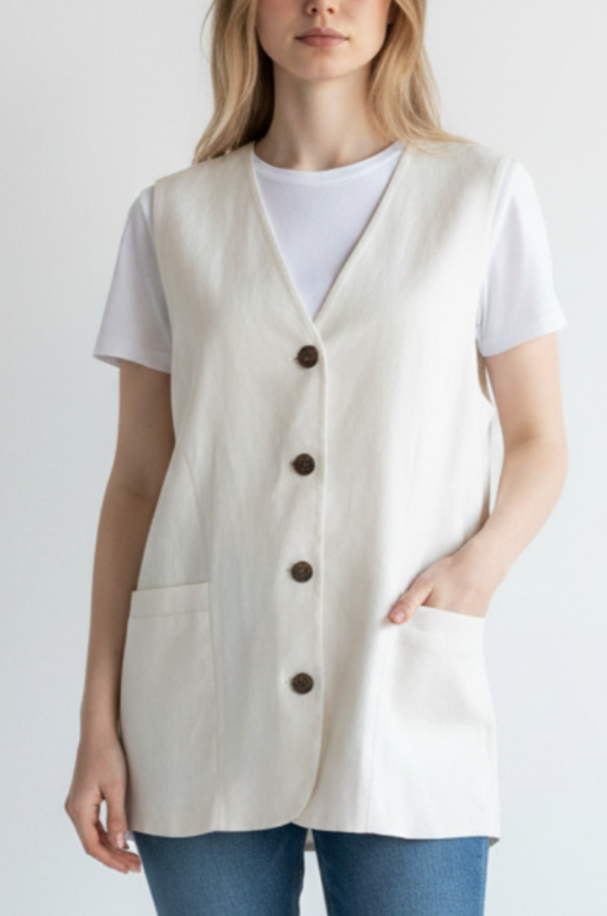 A8 Authentic RAG & BONE Women's White Charlotte Linen-Blend Vest Size L
